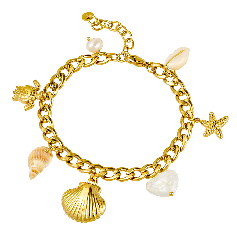 Seren stainless steel gold plated ocean odyssey charm bracelet