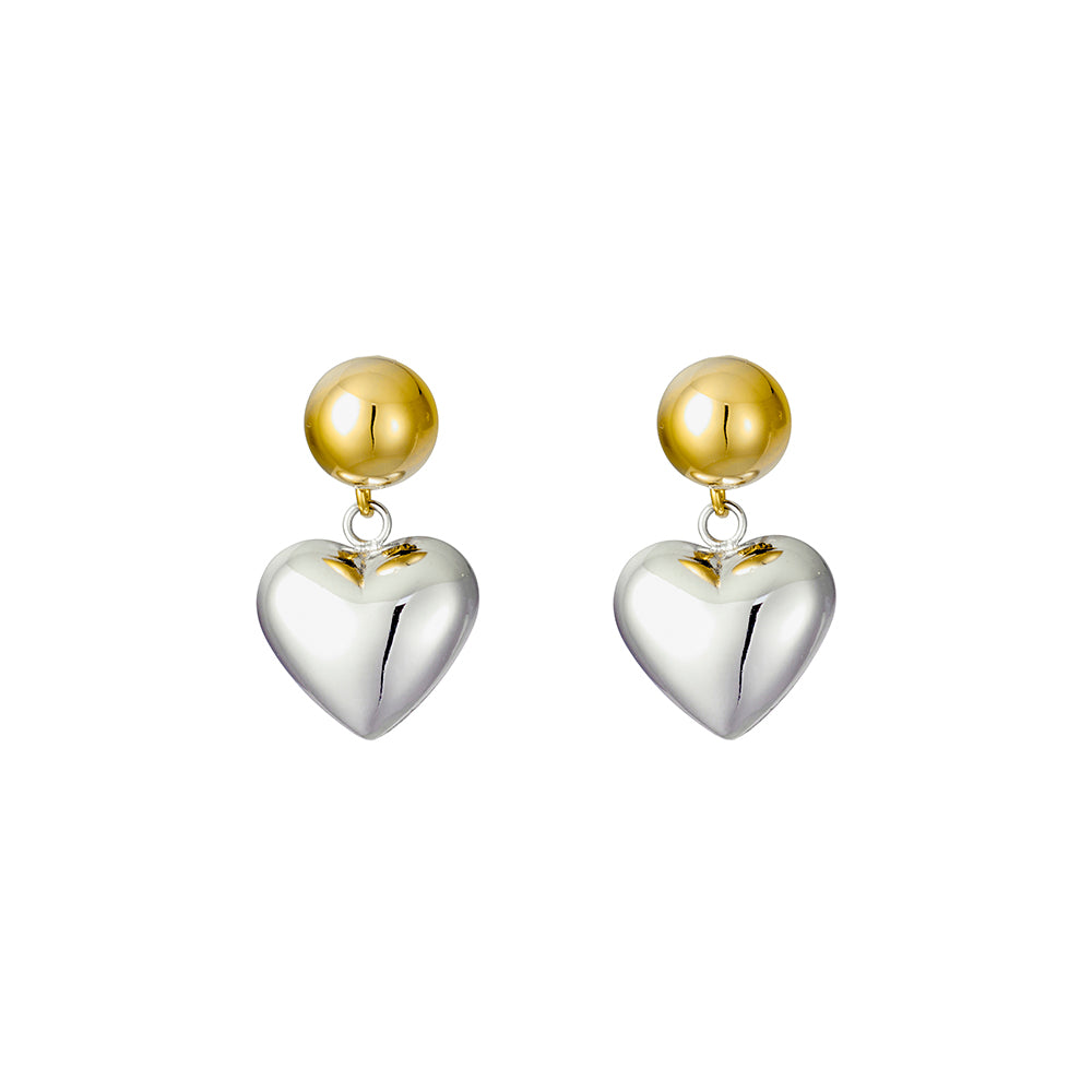 Two Toned Drop Heart Earrings