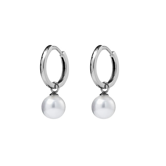 Sterling silver hinged hoop earrings with pearl drop