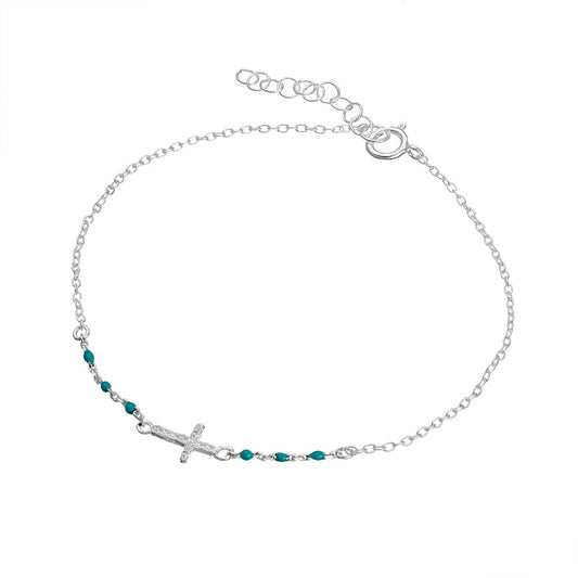 Turquoise and CZ Details Cross Bracelet
