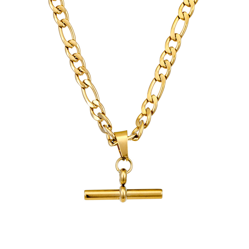 Figaro Chain Necklace with T-Bar Pendant