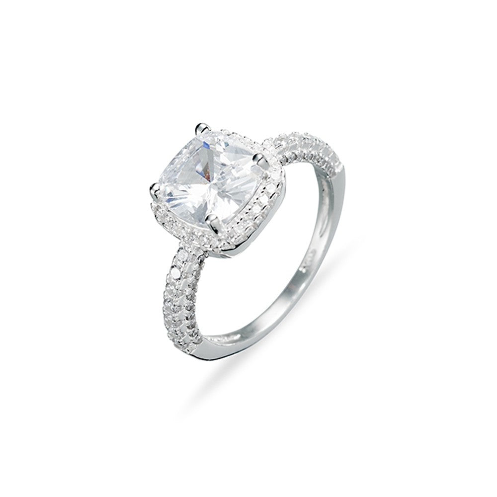 Princess Cut CZ Stone with Halo Ring
