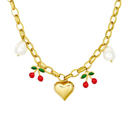 Pearl and Cherry Charm Necklace