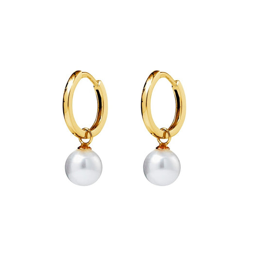 Sterling silver hinged hoop earrings with pearl drop