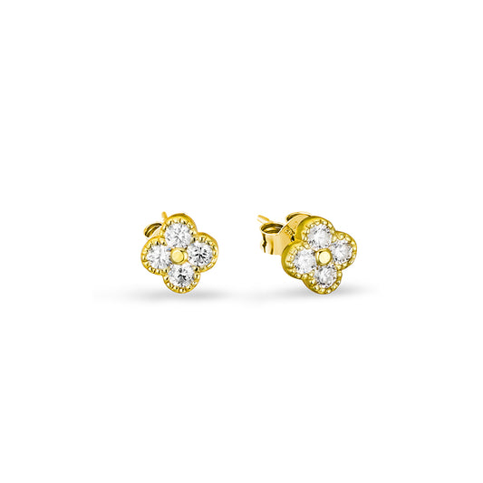 Sterling Silver Jeweled Petite Flower Studs