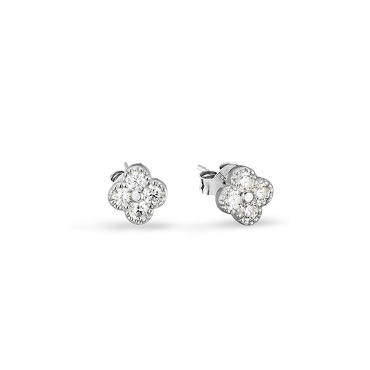 Sterling Silver Jeweled Petite Flower Studs