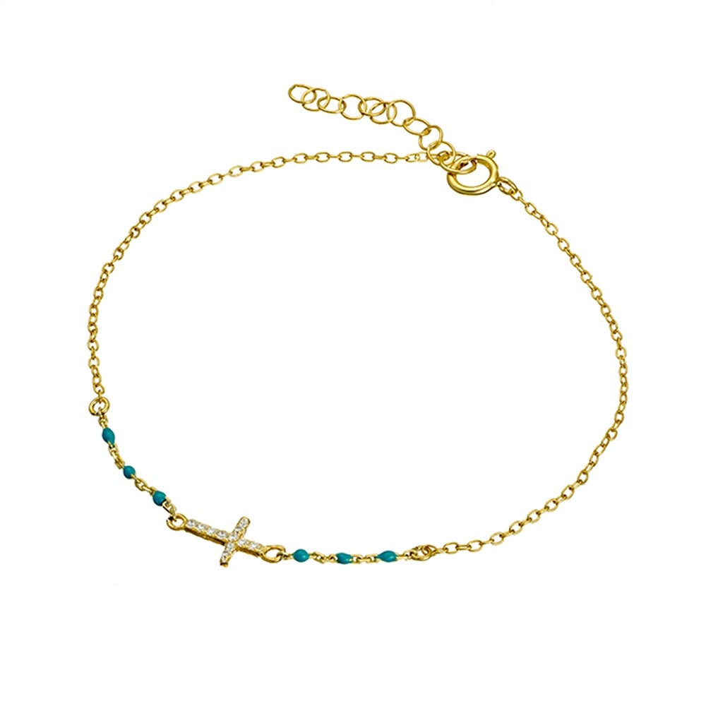 Turquoise and CZ Details Cross Bracelet