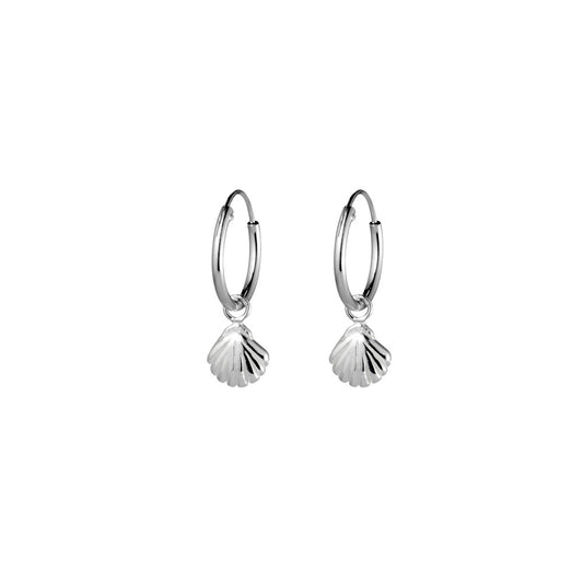 Sterling silver endless hoop sleeper with clam shell charm